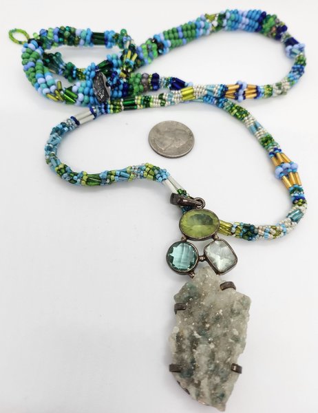 Sophisticated Blue & Green Necklace with Druzy Pendant